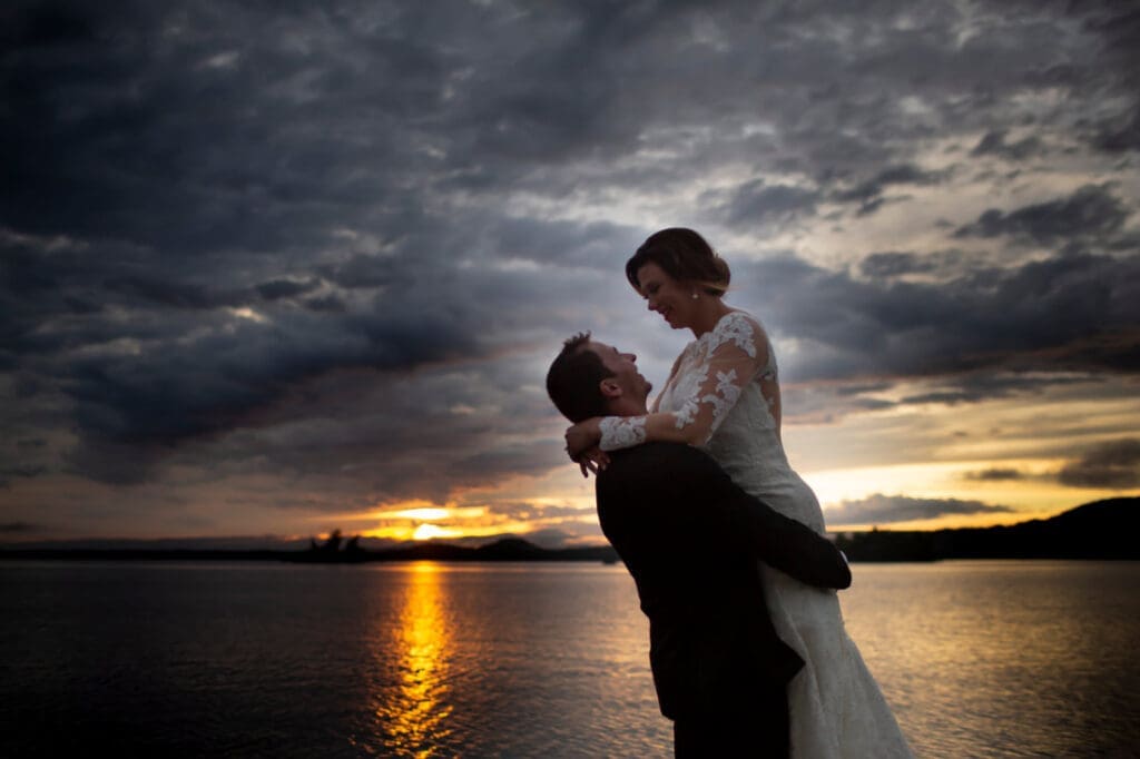jackie and joel sunset wedding photo